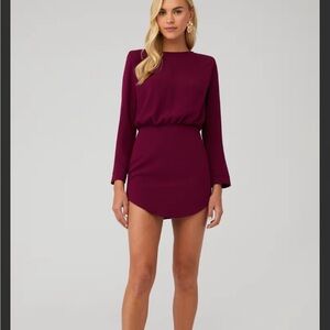 Amanda Uprichard Baldwin Dress Burgundy Long Sleeve Mini Cocktail Dress

Revolve